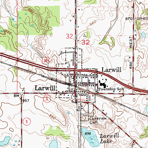 Topographic Map of Larwill, IN