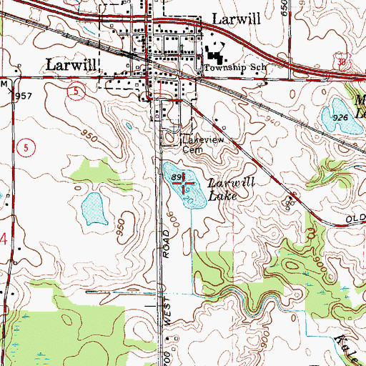 Topographic Map of Larwill Lake, IN