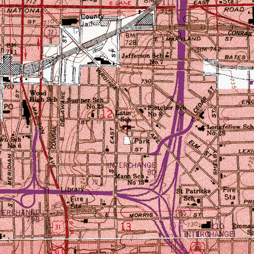 Topographic Map of Latin School, IN