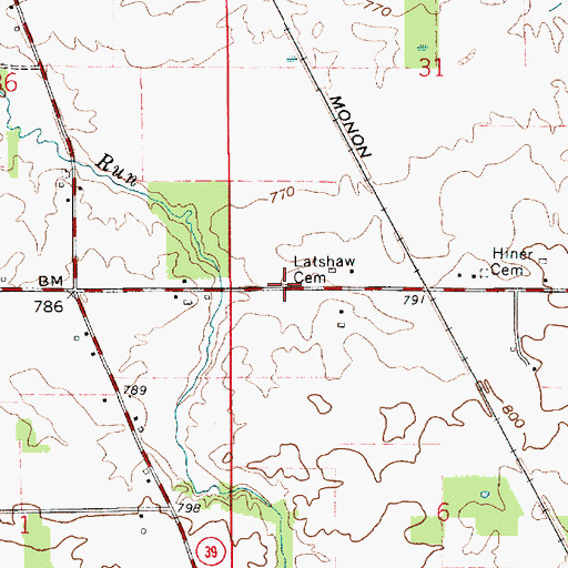Topographic Map of Latshaw Cemetery, IN