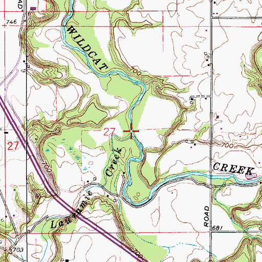 Topographic Map of Lauramie Creek, IN