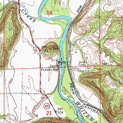Topographic Map of Laurel Feeder Dam, IN