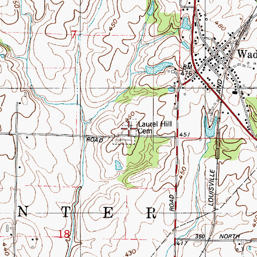 Topographic Map of Laurel Hill Cemetery, IN
