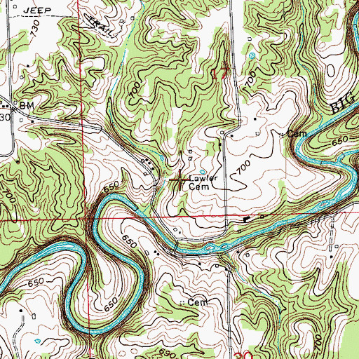 Topographic Map of Lawler Cemetery, IN