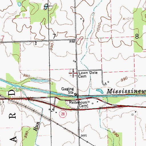 Topographic Map of Lawn Dale Cemetery, IN