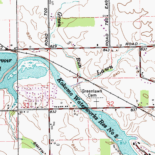 Topographic Map of Lawn Run, IN