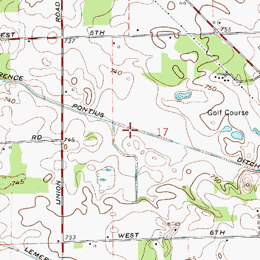 Topographic Map of Lawrence Pontius Ditch, IN