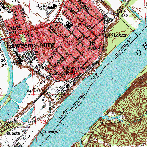 Topographic Map of Lawrenceburg, IN
