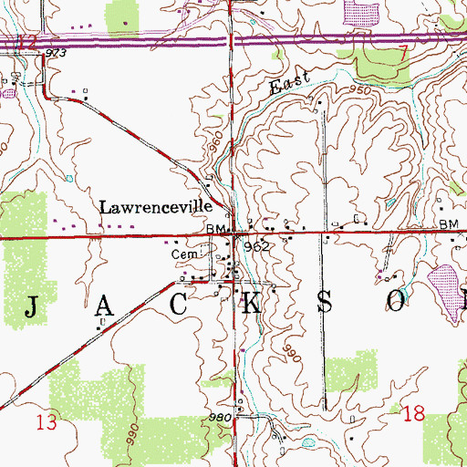Topographic Map of Lawrenceville, IN