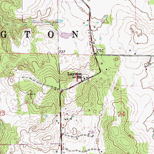 Topographic Map of Laymon Church, IN