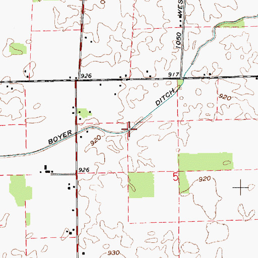 Topographic Map of Leander Boyer Ditch, IN