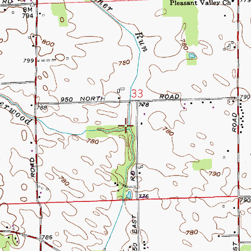 Topographic Map of Leather Run, IN