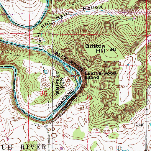 Topographic Map of Leatherwood Island, IN