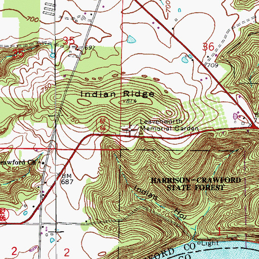 Topographic Map of Leavenworth Memorial Garden, IN