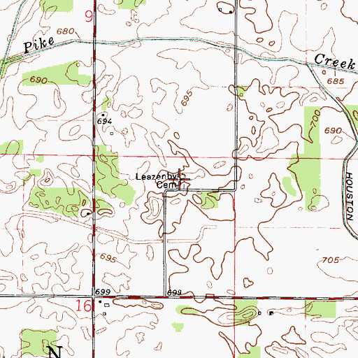 Topographic Map of Leazenby Cemetery, IN