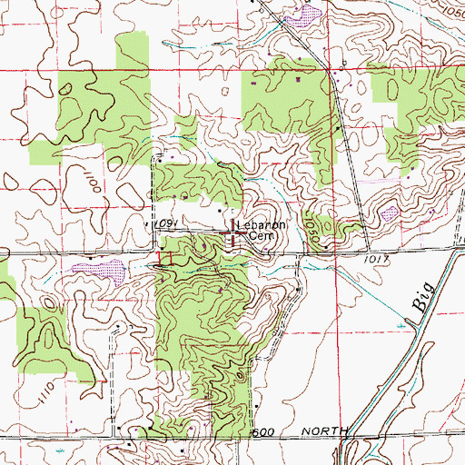 Topographic Map of Lebanon Cemetery, IN