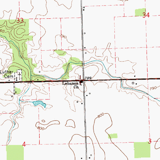 Topographic Map of Lebanon Church, IN