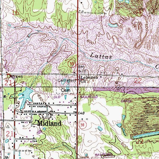 Topographic Map of Lebanon Church, IN