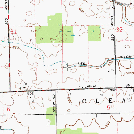 Topographic Map of Lee Ditch, IN