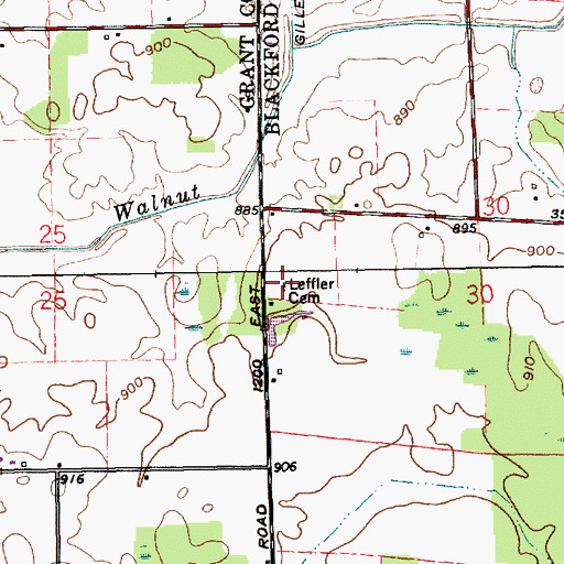 Topographic Map of Leffler Cemetery, IN