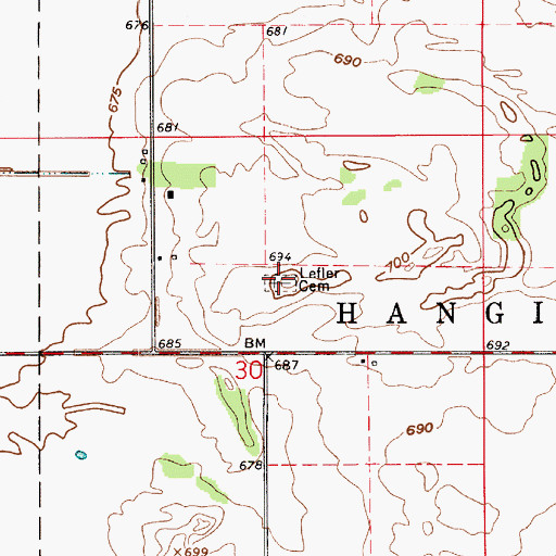 Topographic Map of Lefler Cemetery, IN