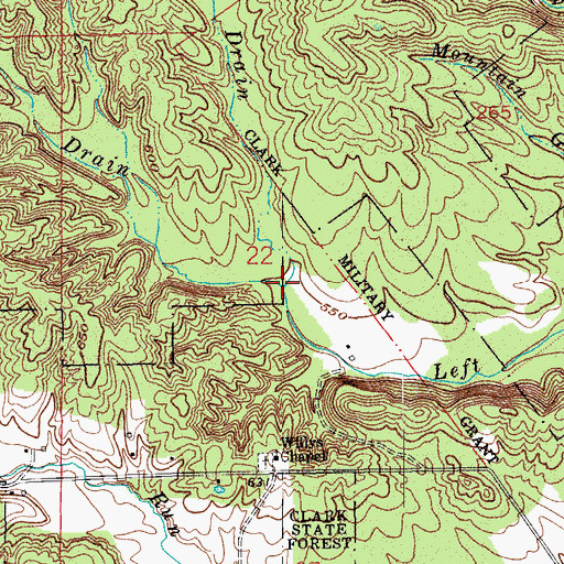 Topographic Map of Left Drain, IN