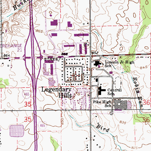 Topographic Map of Legendary Hills, IN