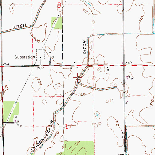 Topographic Map of Leidendecker Ditch, IN