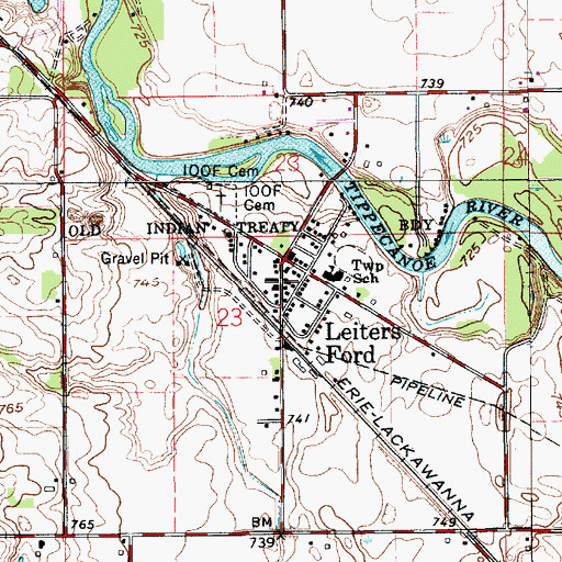 Topographic Map of Leiters Ford, IN