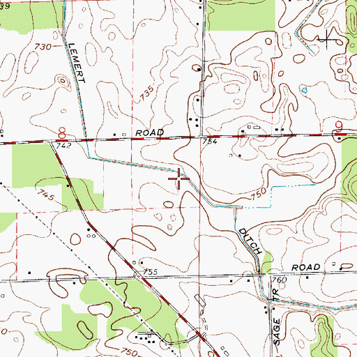 Topographic Map of Lemert Ditch, IN