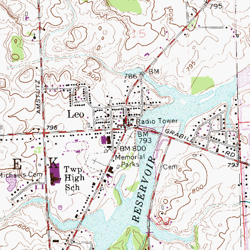 Topographic Map of Leo, IN