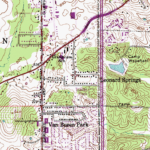 Topographic Map of Leonard Springs, IN