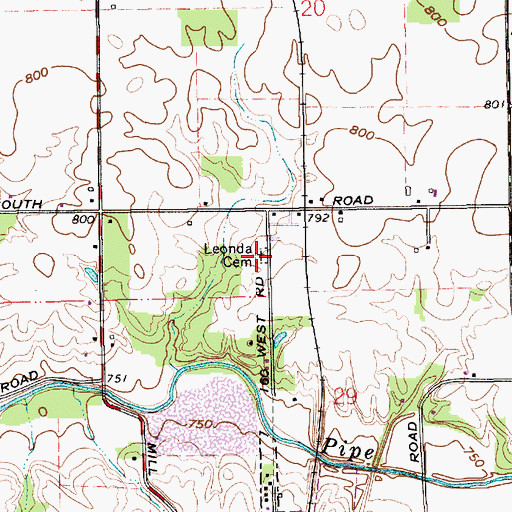 Topographic Map of Leonda Cemetery, IN