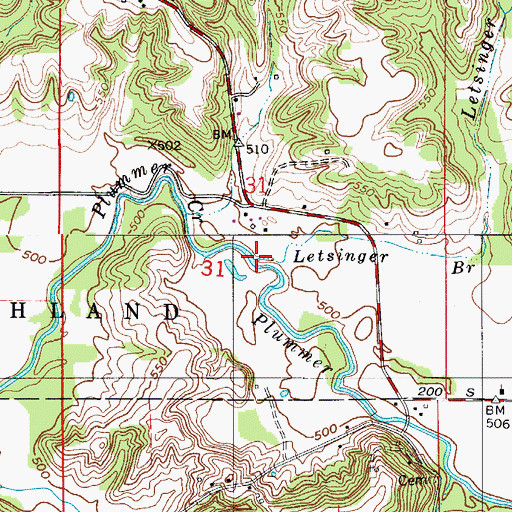 Topographic Map of Letsinger Branch, IN