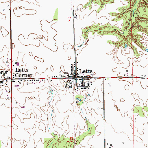 Topographic Map of Letts, IN