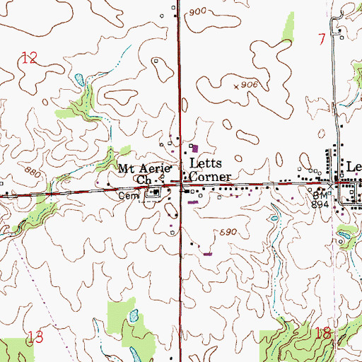 Topographic Map of Letts Corner, IN
