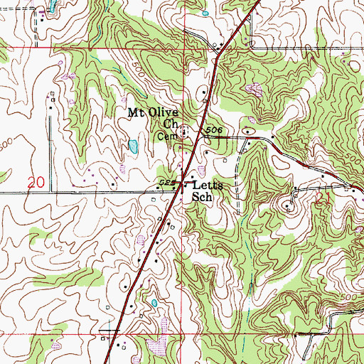 Topographic Map of Letts School, IN