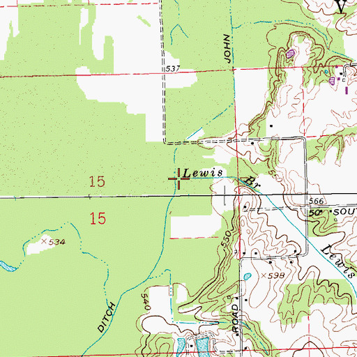 Topographic Map of Lewis Branch, IN