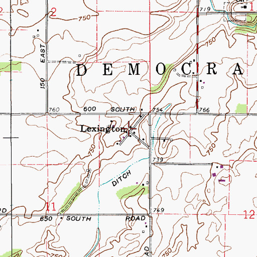 Topographic Map of Lexington, IN