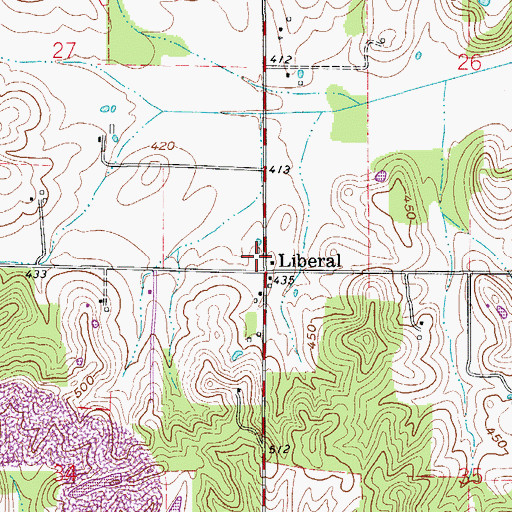 Topographic Map of Liberal, IN