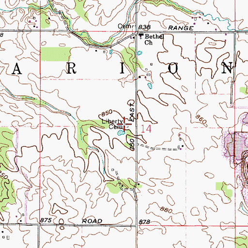 Topographic Map of Liberty Cemetery, IN