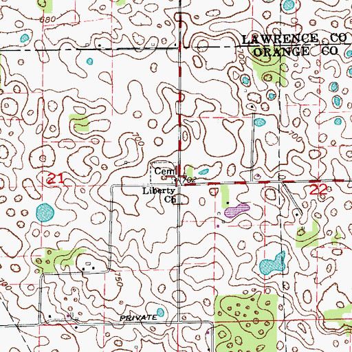 Topographic Map of Liberty Church, IN