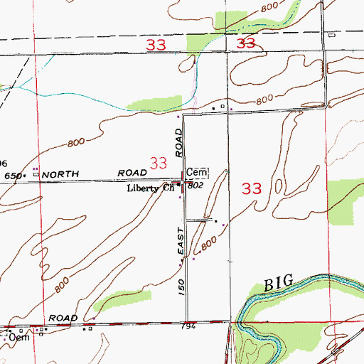 Topographic Map of Liberty Church, IN