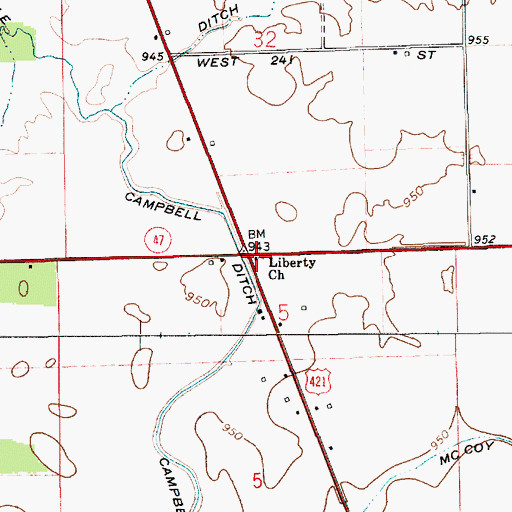 Topographic Map of Liberty Church, IN