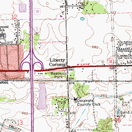 Topographic Map of Liberty Corners, IN