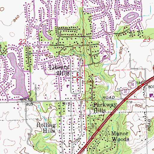 Topographic Map of Liberty Hills, IN