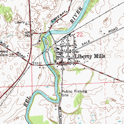 Topographic Map of Liberty Mills, IN