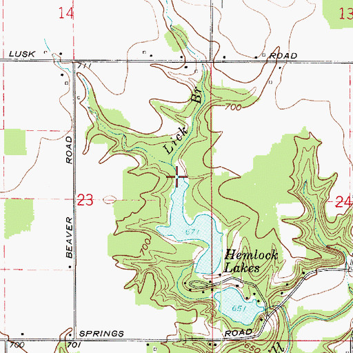 Topographic Map of Lick Branch, IN