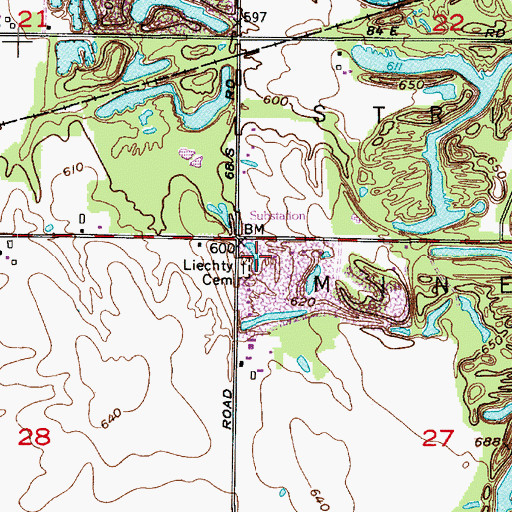 Topographic Map of Liechty Cemetery, IN