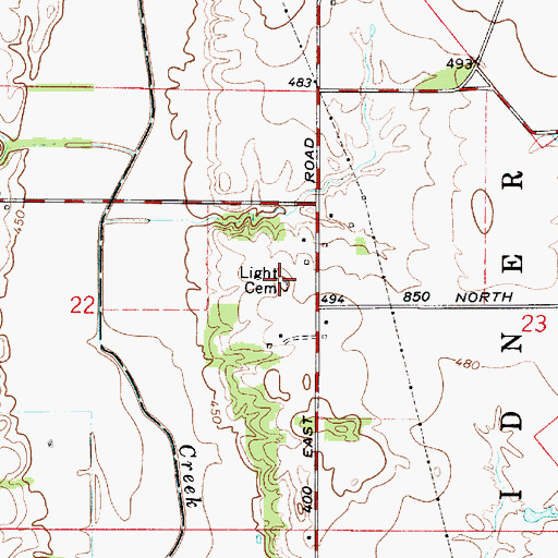 Topographic Map of Light Cemetery, IN